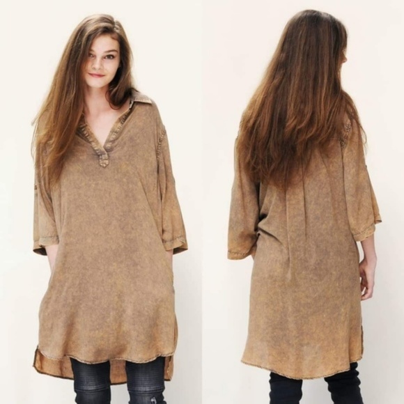 ♡ Distressed 2 Pockets Mineral Washed Tunic Dress♡ - Picture 2 of 5